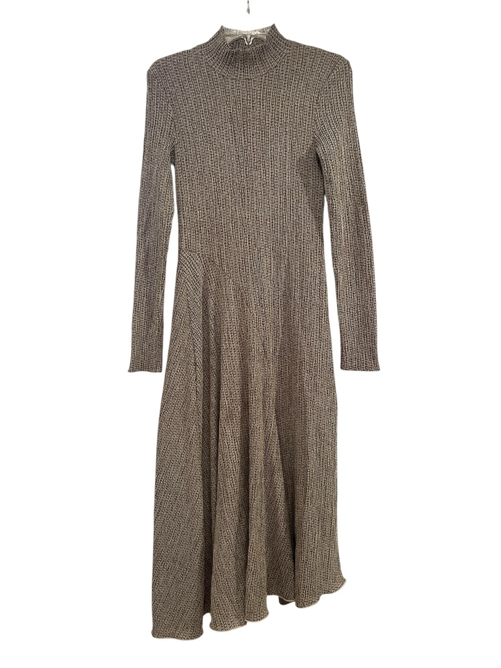 ZARA Asymmetrical Long Sleeve Ribbed Maxi Dress brown Mocha Ecru Sz M - Picture 2 of 11